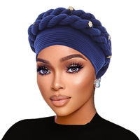Turban africain tressé à la main avec perles, chapeau en polyester extensible élégant pour femme, pré-coiffé pour mariage et fête