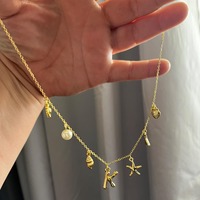Gouden Letter Fruit Ketting Zinklegering 14K Trendy Party Zomer Strand Schelp ZeeSter Surfen Sleutelbeen Schakelketting Bohemian