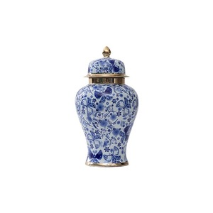 Urna Moderna de Cerámica Azul y Blanca Chapada en Oro de Lujo, Florero Decorativo para Piso, Adorno para Sala de Estar, Estilo Art <span class=keywords><strong>Deco</strong></span>, Hecho a Mano - Product Image 6