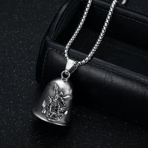 Collier pendentif cloche ange Saint-Michel en acier inoxydable, style vintage, unisexe, charme religieux, chaîne de 3 mm, 60 cm - Product Image 3