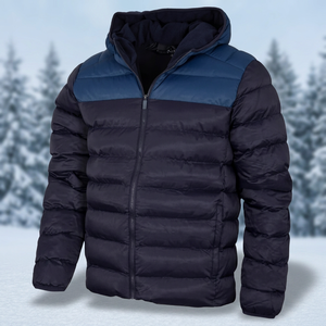 <b>Men's</b> Hooded <b>Puffer</b> Jacket Color Blocking Windproof Polyester Winter <b>Coat</b> Casual Zipper Closure Thick Outerwear - Product Image 3