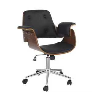 Venta al por mayor hogar de madera curvada Mid Back asiento de cuero cojín giratorio tarea silla de oficina con rueda - Product Image 1