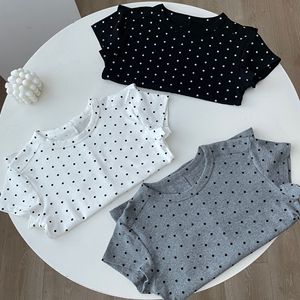 Vendita calda t-shirt estive a maniche corte da donna nuovi top dimagranti alla moda con girocollo a <span class=keywords><strong>pois</strong></span> realizzati in tessuto t-shirt - Product Image 5