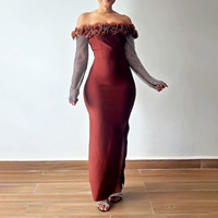 Robe longue à épaules dénudées avec bande florale 3D pour femme, robe de soirée de Noël