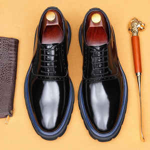 Chaussures pour hommes respirantes antidérapantes de haute qualité, chaussures en cuir décontractées, chaussures décontractées noires à semelle épaisse - Product Image 2