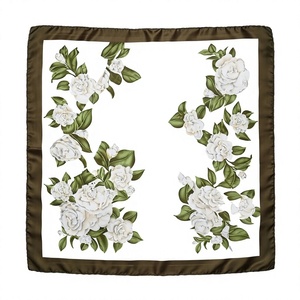 Large Wholesale Square <b>Silk</b> <b>Scarf</b> White Camellia and Olive Leaf Print Luxury Gift Wrap Fashion Accessory Custom Print LOGO 2026 - Product Image 2