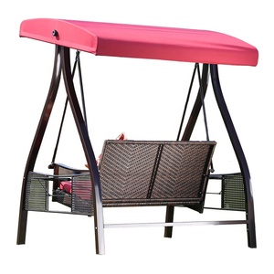 High Quality 2 Seater <b>Outdoor</b> Garden <b>Swing</b> <b>Chair</b> With Rattan Canopy Wrought Iron Patio <b>Swing</b> - Product Image 3