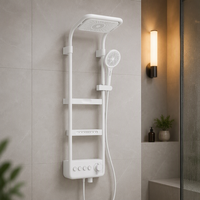 Système de douche pluie de luxe moderne avec affichage LED intelligent, barre coulissante thermostatique, finition brossée, panneau de douche de salle de bain avec rangement