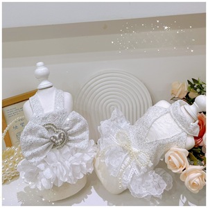 Robe de princesse pour animaux de compagnie, robe blanche en dentelle et paillettes, coupe élastique pour petits chiens, toutes saisons - Product Image 1