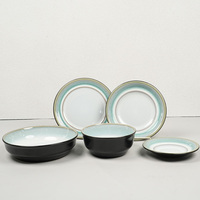 Ensemble de vaisselle à glaçure réactive de 20 pièces comprenant des assiettes et des bols, assiettes rondes en céramique à large bord, ensembles de vaisselle au design de luxe