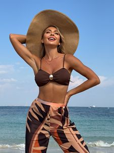 Nuevo Conjunto de <span class=keywords><strong>Bikini</strong></span> de 3 Piezas <span class=keywords><strong>con</strong></span> <span class=keywords><strong>Tirantes</strong></span>, Estampado, Sexy y Moderno para Mujer, <span class=keywords><strong>con</strong></span> Logo en la Cintura - Product Image 4