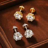 Anting Grosir Model Klasik Bunga Enam Cabang Bulat 1ct 2ct 3ct Anting Moissanite Solitaire Model Sekrup Hadiah