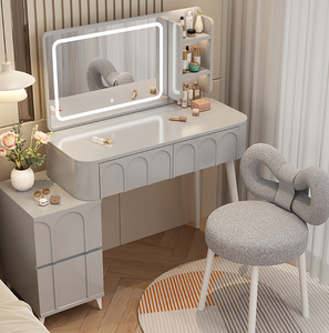 Modern White Makeup Vanity <b>Table</b> LED <b>Mirror</b> <b>Dressing</b> Desk with Drawers Storage Cabinet for Bedroom Bathroom - Product Image 1
