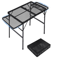 Table pliante portable en maille avec côtés relevables 90x60 en alliage d'aluminium, capacité de charge 30 kg, pour camping, pique-nique et barbecue en extérieur