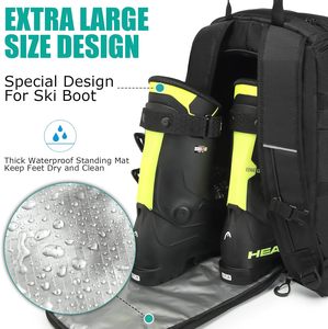 65L Ski Boot Bag <b>Backpack</b> Waterproof Helmet Goggle Compartment Reflective Bungee Boot Storage with Standing Mat Padded Snow - Product Image 4