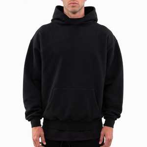 Sweat-shirt à capuche surdimensionné pour homme en coton lourd 100 % avec poche avant et poignets côtelés pour l'hiver - Product Image 2