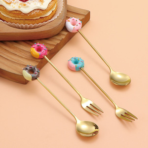 Juego de Cubiertos Creativos de Acero Inoxidable con Forma de Donut, Cuchara y Tenedor para Macaron, Cuchara para Café, Cuchara para Postre, Divertida Caja de Regalo - Product Image 3