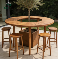 Meubles de jardin de luxe sur mesure, tables d'extérieur, ensemble de salle à manger en teck, table ronde, chaises, tabourets de bar pour hôtel, restaurant, cour