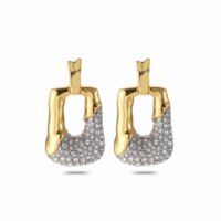 Boucles d'oreilles pendantes abstraites, dorées, forme irrégulière, pavé de cristaux, style statement, tendance