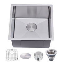 Évier de bar encastré 18x18x9 pouces, fait main, en acier inoxydable SUS304 de calibre 16, évier de préparation de cuisine avec grille dorée