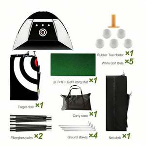 Ensemble de filet d'entraînement de golf portable et cage de frappe avec tapis de frappe en caoutchouc - Tente d'entraînement de golf intérieure/extérieure pour la pratique du swing - Product Image 4