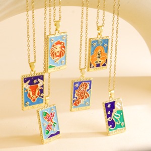 Venta al por mayor personalizado doce Zodiaco gota aceite relieve cuadrado marca collar de moda collar de acero inoxidable - Product Image 2