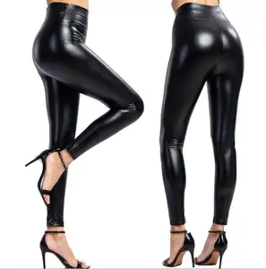 זול עור מפוצל מכנסיים custom בסיסי מבריק גרביונים שחור חותלות לנשים