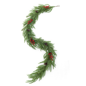 Guirlande de Noël Artificielle Effet Brocart, Aiguilles de Pin, Baies Rouges, Cônes de Pin, 50 Branches, Décoration Murale - Product Image 5