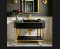 Meuble-lavabo de salle de bain de luxe sur mesure pour espace ouvert, en laiton poli brillant doré, montage facile, en acier inoxydable 304 durable