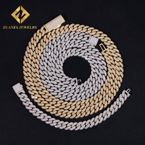 Testeur de diamants RTS Pass 10 mm 2 rangées Bracelet pour homme en moissanite Argent 925 Chaîne cubaine plaquée or Chaîne populaire - Product Image 2