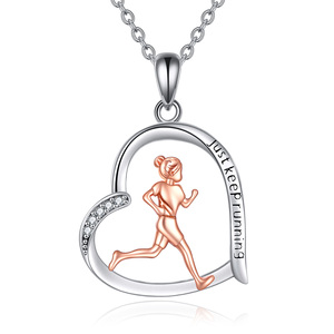 YFN joyería fina plata esterlina 925 dos tonos corriendo mantener corriendo corazón colgante collar - Product Image 1