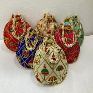 Bolsos de fiesta de regalo de boda étnicos bordados a mano indios, bolso de muñeca, bolsos de moneda Potli, bolsos tradicionales de Potli