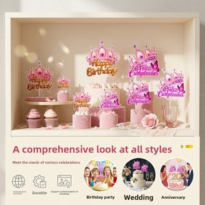 Décoration de gâteau en acrylique Joyeux <span class=keywords><strong>Anniversaire</strong></span> Couronne rose - Product Image 4