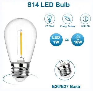 Venda quente Baixo Preço 1w 2w E27 E26 S14 Led Filamento Bulbo Substituível para luzes String