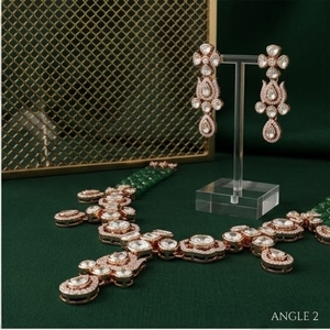 Rose Gold 925 Silver Moissanite Strand <b>Statement</b> <b>Necklace</b> Set Bridal Jewelry with Earrings for Wedding Party Wear Women - Product Image 4