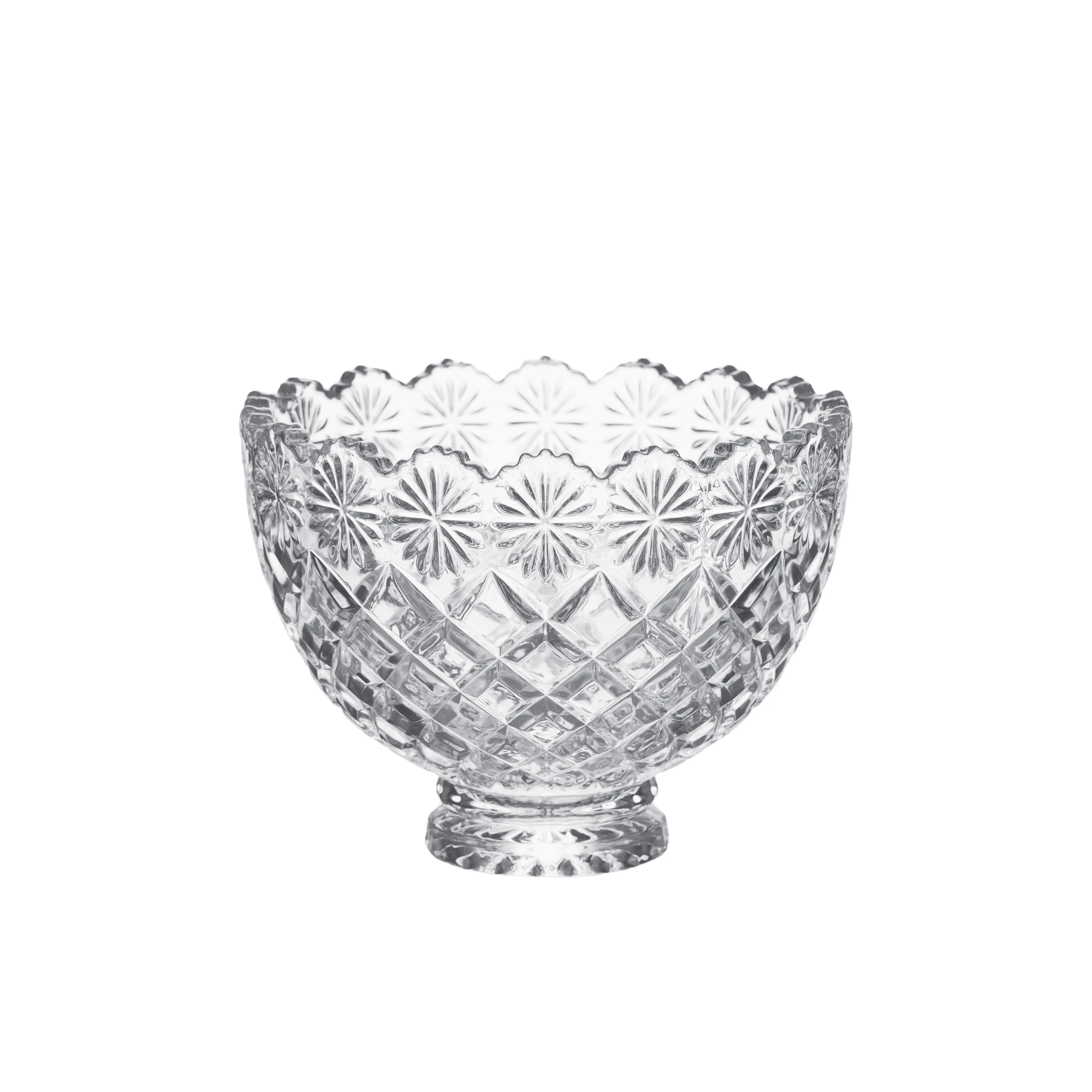 Alpocean Wholesale Wedding Tableware Mini Size 12.5cm Clear Glasses Embossed Flower Shape Dry Fruit Glass Bowl Central Asia
