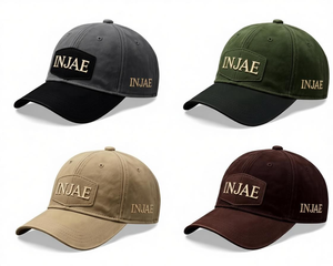 Casquette de baseball INJAE 6 panneaux en coton avec logo brodé, ajustée, unisexe, décontractée, visière marron, bleu marine - Product Image 5