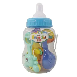 Chocalho de bebê 5 peças, chocalho de leite do bebê, garrafa anel, sinos novo design, bonito, bebê, chocalho, brinquedos, conjunto com embalagem de garrafa de enfermagem
