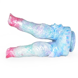 NNSX Dildo de silicona sintética bicolor de dos cabezas con ventosas fuertes, longitud total 22 cm, juguete tapón anal - Product Image 6