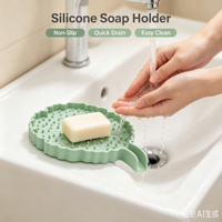 Support à Savon en Silicone pour Salle de Bain, Design Floral, Drainage Rapide, Plateau à Savon Facile à Nettoyer avec Bec Verseur Guidé pour Évier et Comptoir