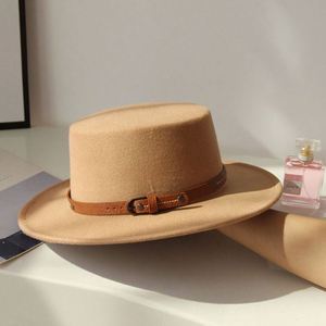 Unisex Wholesale Brand Quality 100% Wool Felt Bowler <b>Hat</b> <b>Flat</b> Top British Style Fedora <b>Hat</b> Felt With Leather Bond - Product Image 4