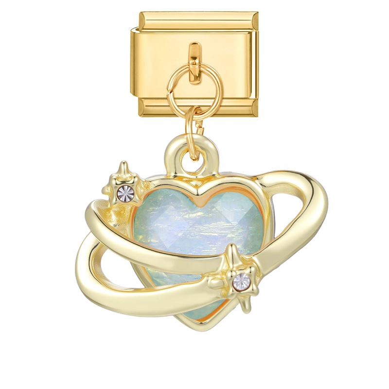 Pendentif doré-coeur bleu