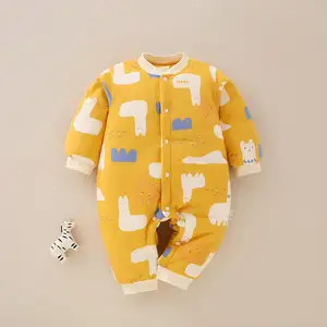 Baby Outfit Jumpsuit Autumn and Winter Outfit Plus Velvet Suit Thickened Boneless Cotton Warm Clothes