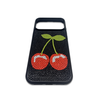 Coque de téléphone TPU tendance OEM, noire, souple, avec motif cerise et zircon, étui de protection pour iPhone 17 Pro Max