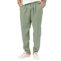 Pantalon de jogging décontracté en coton et lin respirant pour homme, kaki et blanc, grande taille, léger, pour l'extérieur, coupe droite, taille mi-haute