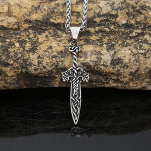 Acier inoxydable Loup Épée Pendentif Hommes Collier Rétro Bijoux De Mode Viking Nordique En Gros - Product Image 3