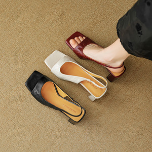 <span class=keywords><strong>Sandales</strong></span> classiques pour femmes à bride unique, talon carré, en <span class=keywords><strong>cuir</strong></span> véritable, semelle en caoutchouc antidérapante, logo personnalisé - Product Image 4