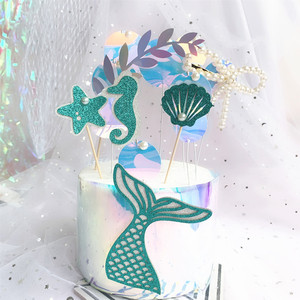 Set de Adornos para Pastel con Temática Oceánica de Miel y Dulzura, Decoraciones Acrílicas de Cola de Sirena, Caballito de Mar, Estrella de Mar, Concha y Perla para Cumpleaños - Product Image 3