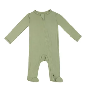 Fabriek Aangepaste Hoge Kwaliteit Bamboe Viscose Fleece Baby Footie Romper Gedrukt Pyjama Baby Rits Romper
