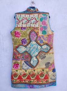 Chaqueta de verano bordada Khambadiya hecha a mano hermoso estilo de moda informal con cuello levantado y sin mangas para exteriores - Product Image 5